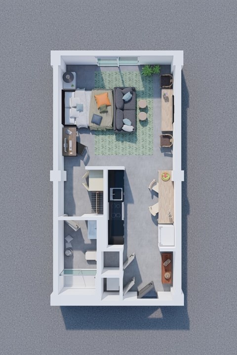 Floor plan for studio, 1 bath, 512 sqft